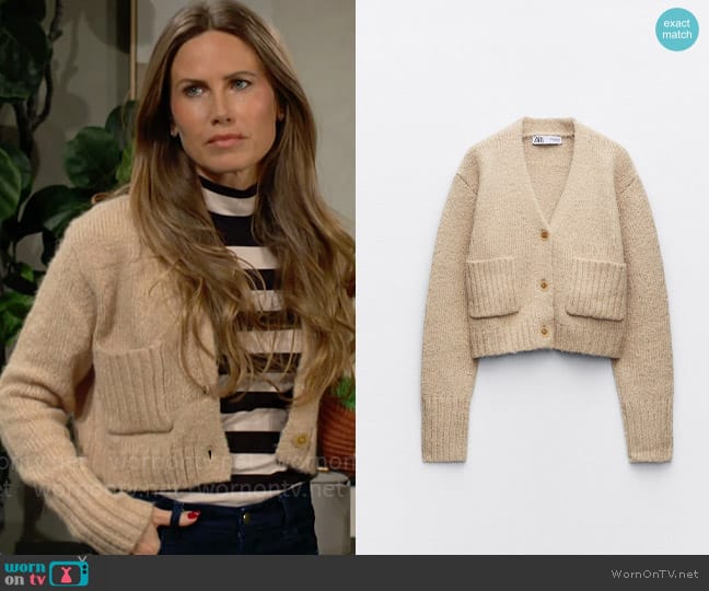 Zara Soft Knit Crop Cardigan worn by Heather Stevens (Vail Bloom) on The Young and the Restless