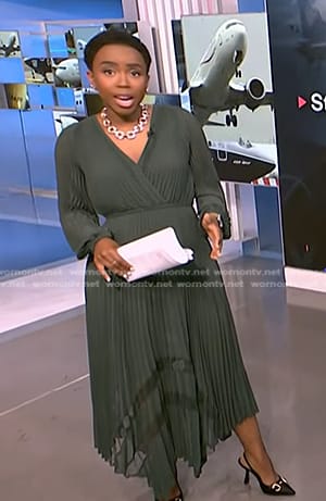 Zinhle’s green pleated handkerchief hem dress on NBC News Daily