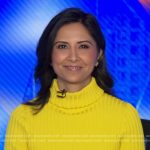 Zohreen Shah’s yellow ribbed turtleneck sweater on Good Morning America