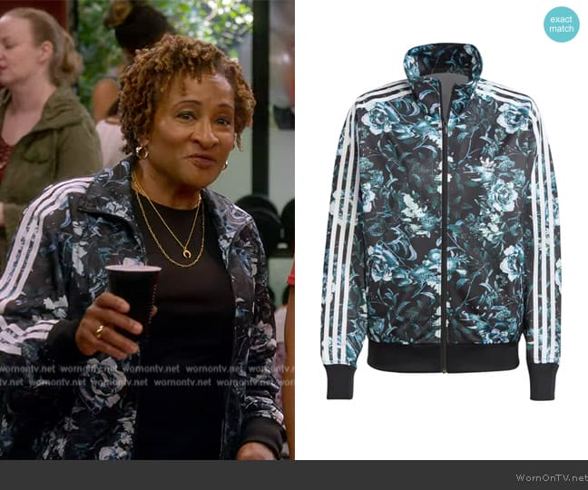 Adidas Firebird Floral 3-Stripes Track Jacket worn by Lucretia Turner (Wanda Sykes) on The Upshaws