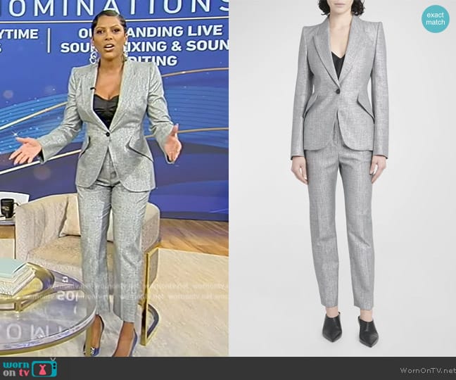 Alexander McQueen Metallic Peak Shoulder Blazer worn by Tamron Hall on Tamron Hall Show