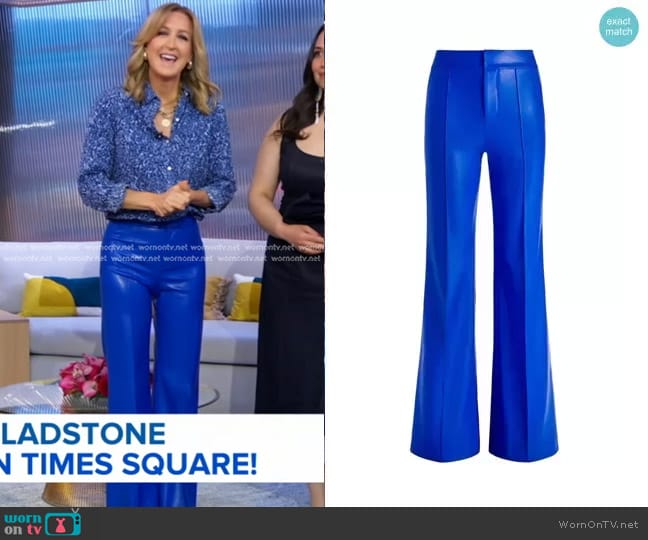 Alice + Olivia Dylan Vegan Leather Wide-Leg Pants in Royalty worn by Lara Spencer on Good Morning America