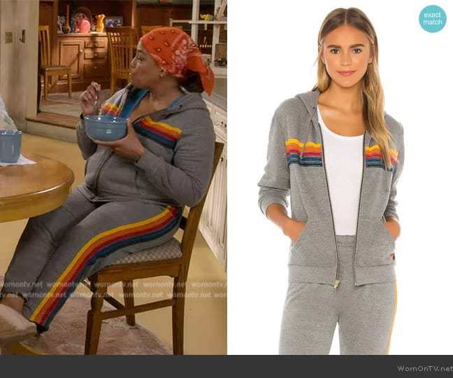 Aviator Nation 5 Stripe Zip Hoodie worn by Regina Upshaw (Kim Fields) on The Upshaws