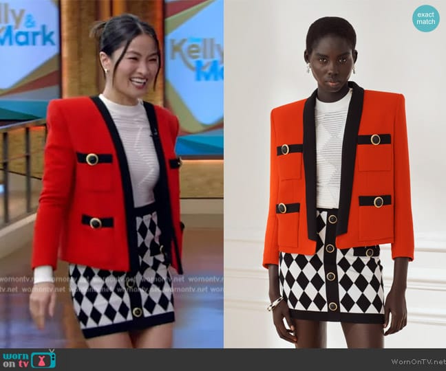 Balmain Balmain Pre-Fall 2024 White Sweater worn by Anna Sawai on Live with Kelly and Mark