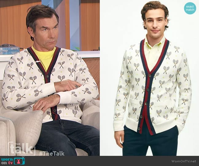 Brooks Brothers Supima® Cotton Racquet Jacquard Pattern Cardigan worn by Jerry O'Connell on The Talk