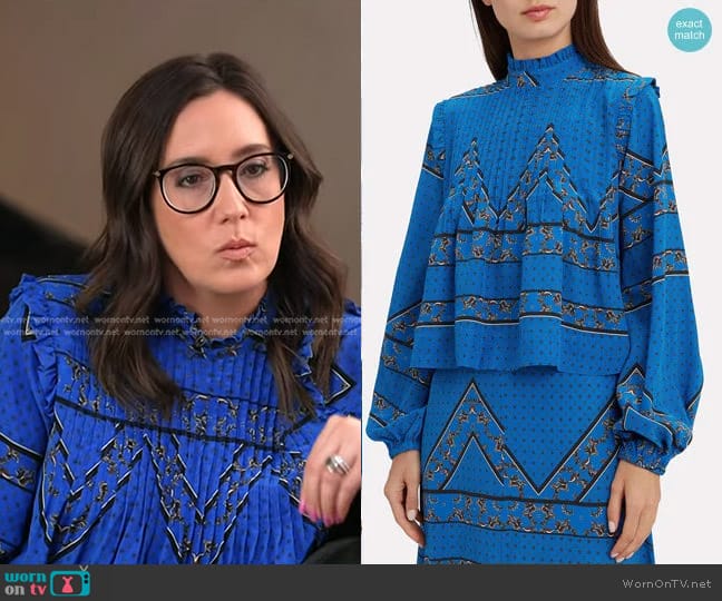Ganni Cloverdale Pleat Detail Printed Blouse worn by Savannah Sellers on Today