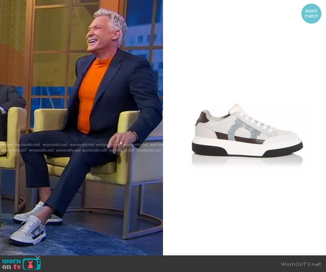 Ferragamo Cassina Gancio Low Top Sneaker in Bianco 511 worn by Sam Champion on Good Morning America