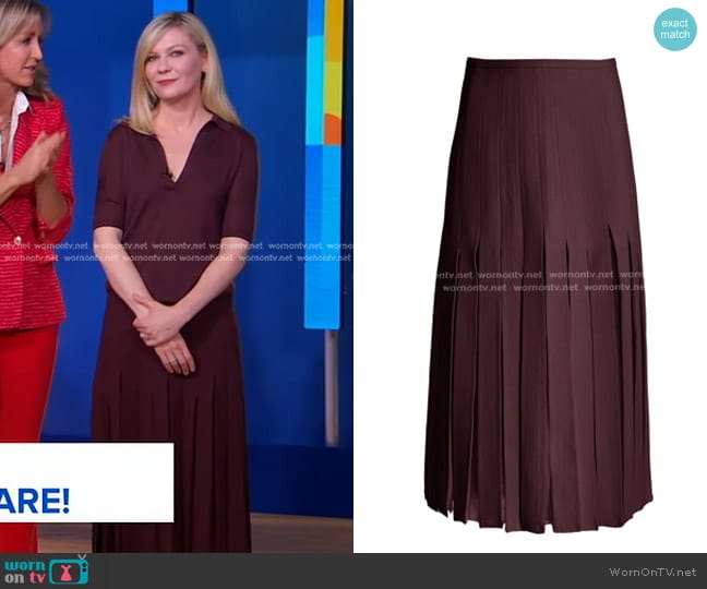 Gabriela Hearst Binka Pleated Wool Skirt worn by Kirsten Dunst on Good Morning America