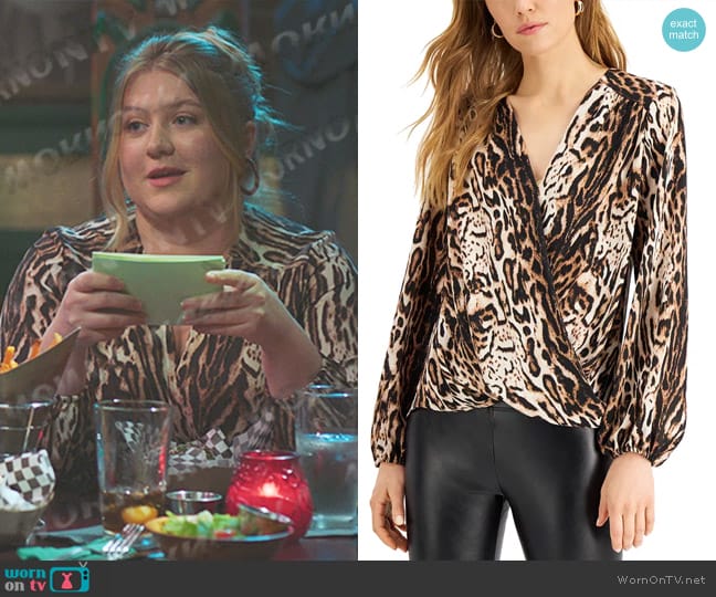 INC International Concepts Printed Surplice Top worn by Taryn Helm (Jaicy Elliot) on Greys Anatomy