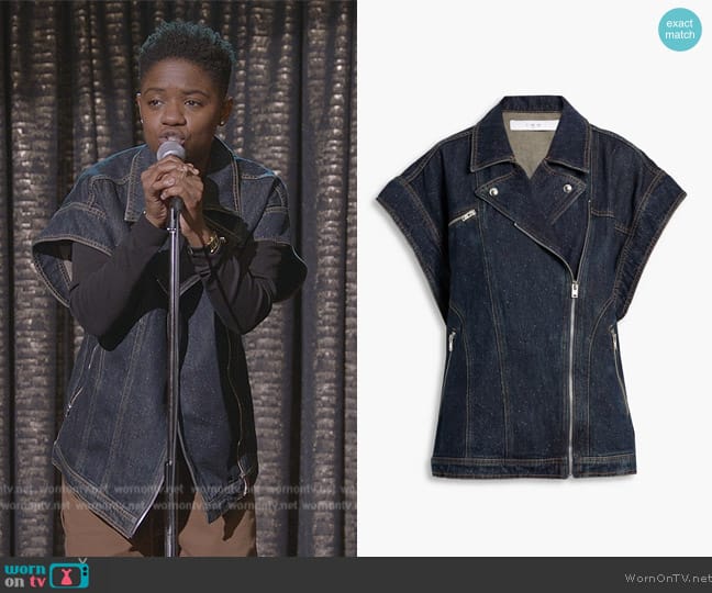 IRO Ulmes Donegal denim vest worn by Tamia Cooper (Bre Z) on All American