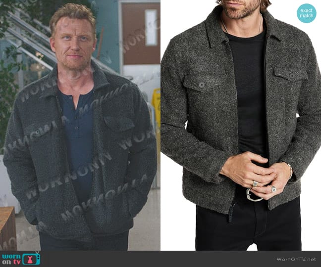 John Varvatos Cynder Trucker Jacket in Charcoal Heather worn by  Owen Hunt (Kevin McKidd) on Greys Anatomy