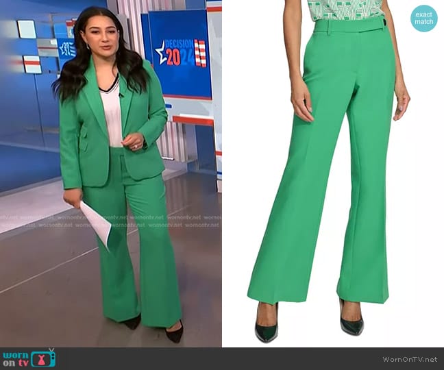 Karl Lagerfeld High-Rise Wide-Leg Full-Length Pants in Kelly worn by Morgan Radford on NBC News Daily
