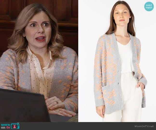 Kinross Cashmere Loop Stitch Cardigan worn by Sam (Rose McIver) on Ghosts