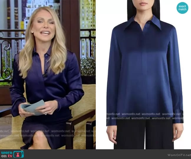 Lafayette 148 New York French Cuff Silk Button-Up Blouse worn by Kelly Ripa on Live with Kelly and Mark