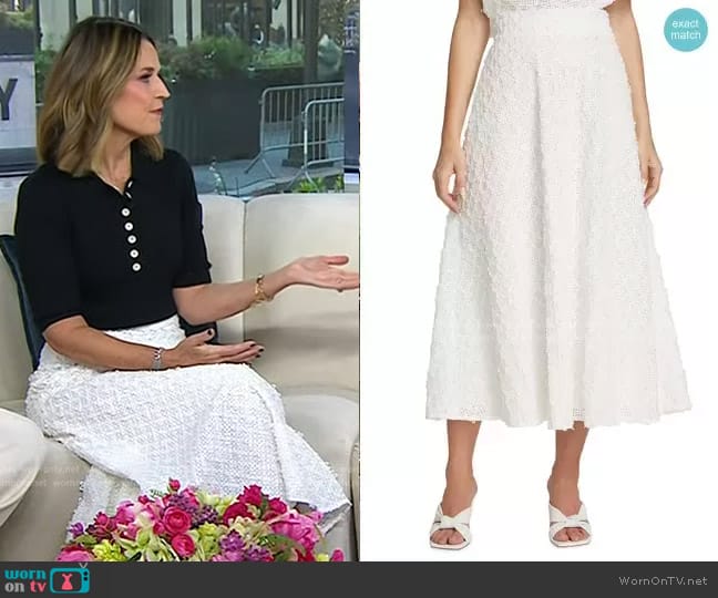 Lela Rose Embroidered Eyelet Midi-Skirt worn by Savannah Guthrie on Today