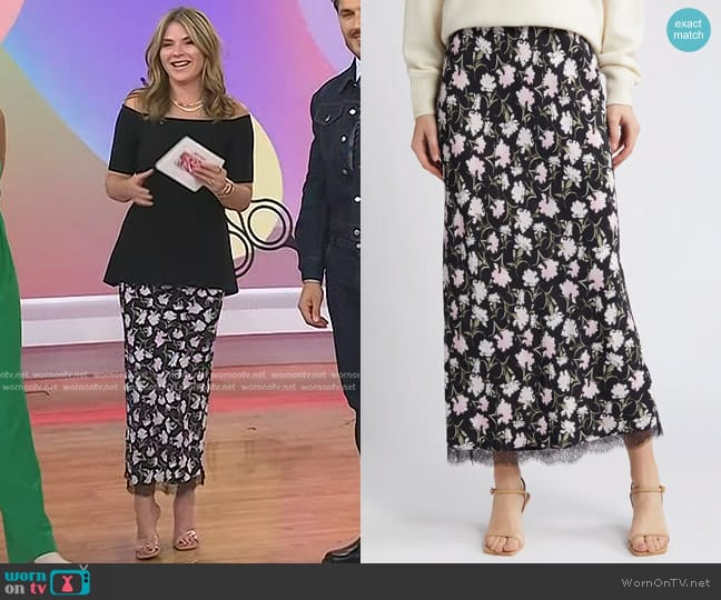 LoveShackFancy Castle Floral Midi Skirt worn by Jenna Bush Hager on Today