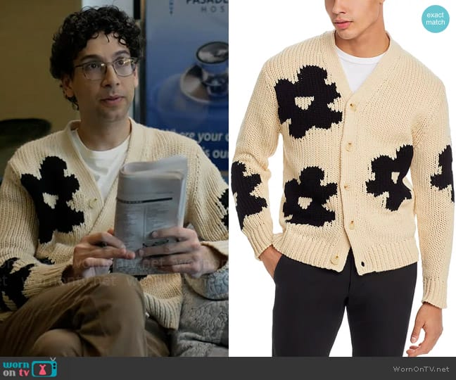 NN07 Mika Floral Intarsia V-Neck Cardigan worn by Edward (Rick Glassman) on Not Dead Yet