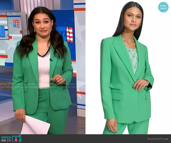 Karl Lagerfeld Peak-Lapel One-Button Jacket in Kelly worn by Morgan Radford on NBC News Daily