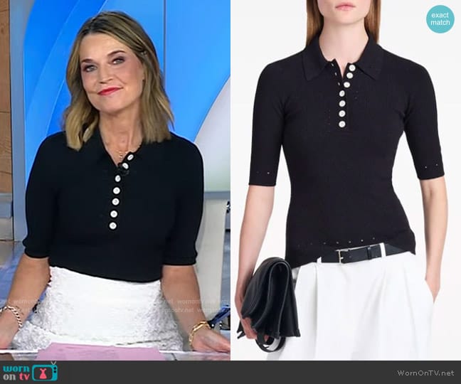 Proenza Schouler White Label Spencer Silk Cotton Polo Top worn by Savannah Guthrie on Today