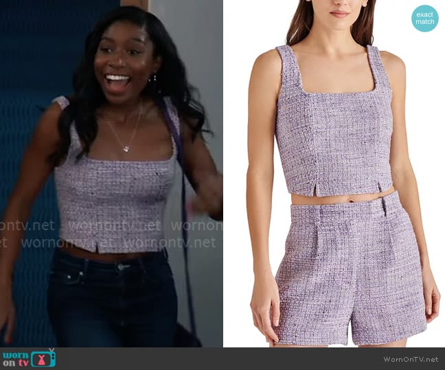 Steve Madden Mallika Tweed Sleeveless Top worn by Trina Robinson (Tabyana Ali) on General Hospital