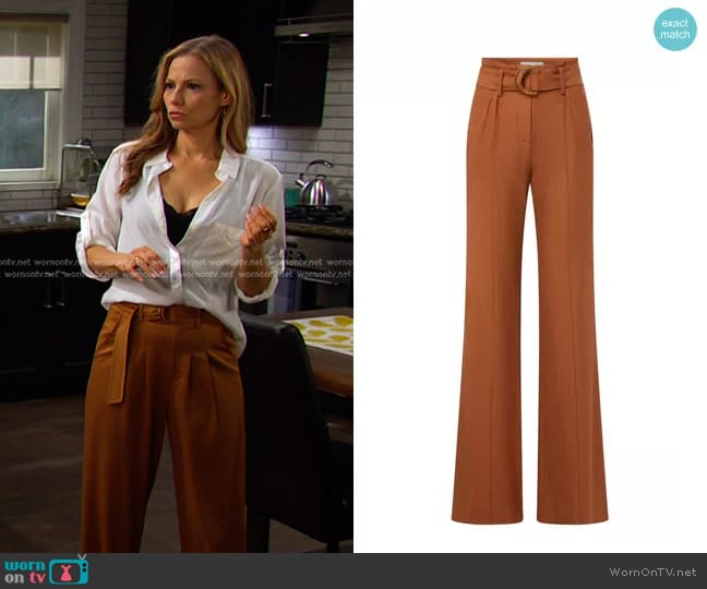 Veronica Beard Sunny Belted Pants in Golden Brown worn by Ava Vitali (Tamara Braun ) on Days of our Lives