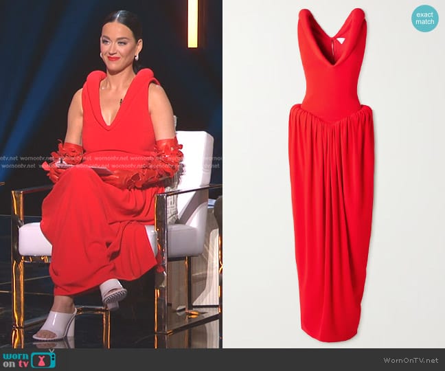 Bottega Veneta Gathered Bouclé Maxi Dress worn by Katy Perry on American Idol