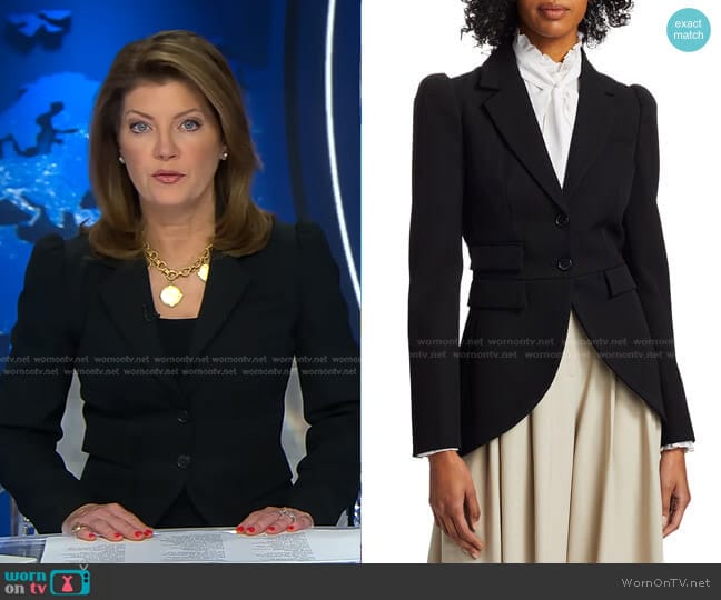 Michael Kors Wool Gabardine Cutaway Riding Jacket worn by Norah O'Donnell on CBS Evening News