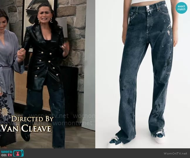Zara Mid Rise Baggy Wide Leg Jeans worn by Lois Cerullo (Rena Sofer) on General Hospital