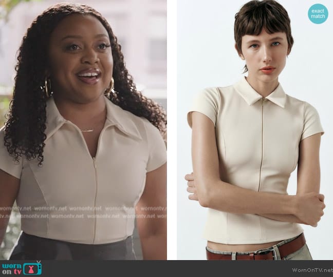Zara Polo Collar Stretch Top worn by Janine Teagues (Quinta Brunson) on Abbott Elementary
