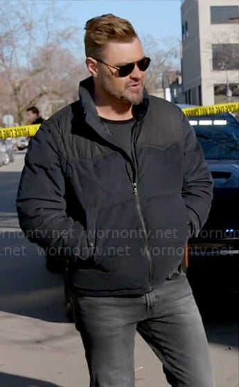 Adam’s navy padded jacket on Chicago PD