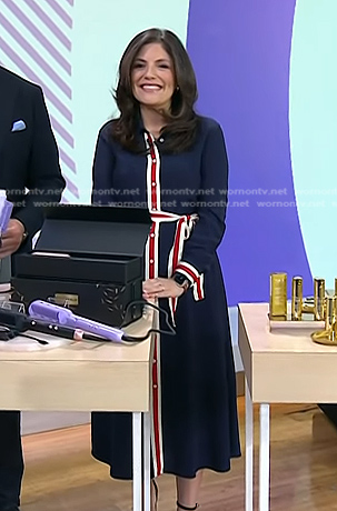 Adrianna’s navy striped trim shirtdress on Today