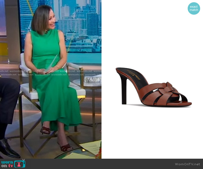 Saint Laurent Tribute Leather Mules worn by Eva Pilgrim on Good Morning America