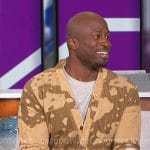 Akbar’s khaki splatter print cardigan on The Talk