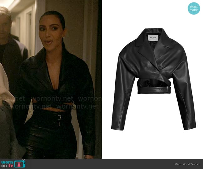 Alaia Cropped Wrap Leather Jacket worn by Siobhan Corbyn (Kim Kardashian) on American Horror Story