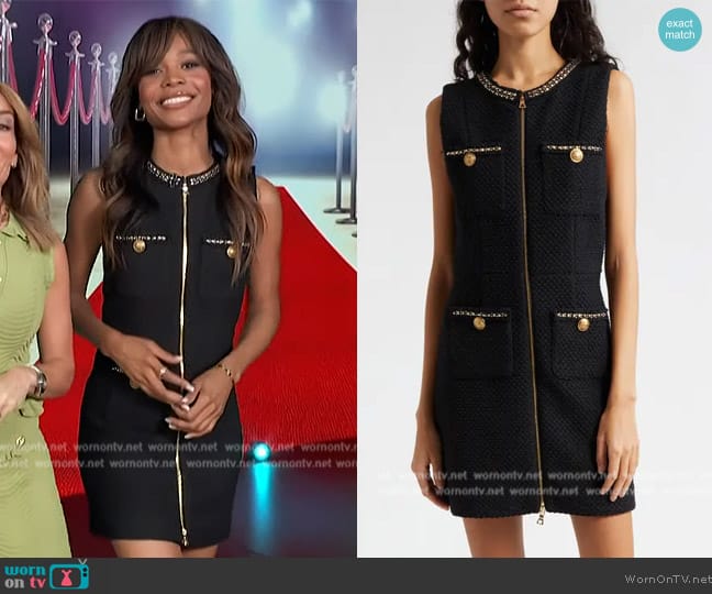 Alice + Olivia Lachlan Front Zip Sleeveless Tweed Dress worn by Zuri Hall on Access Hollywood