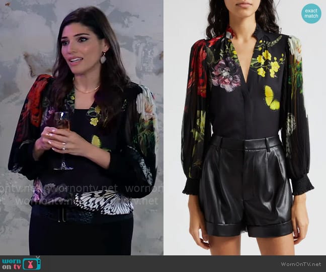 Alice + Olivia Ilan Blouse in Essential Floral worn by Brook Lynn Quartermaine (Amanda Setton) on General Hospital