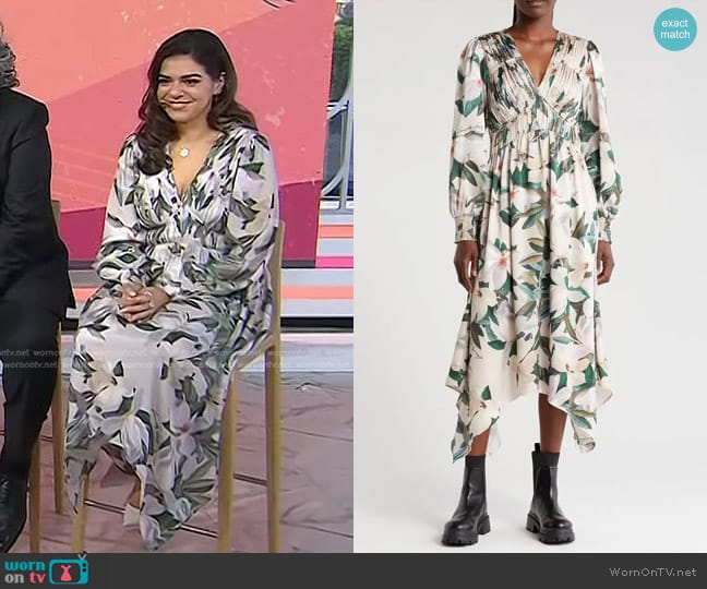 All Saints Estella Alessa Floral Long Sleeve Dress in Chalk White worn by Mayan Lopez on Today