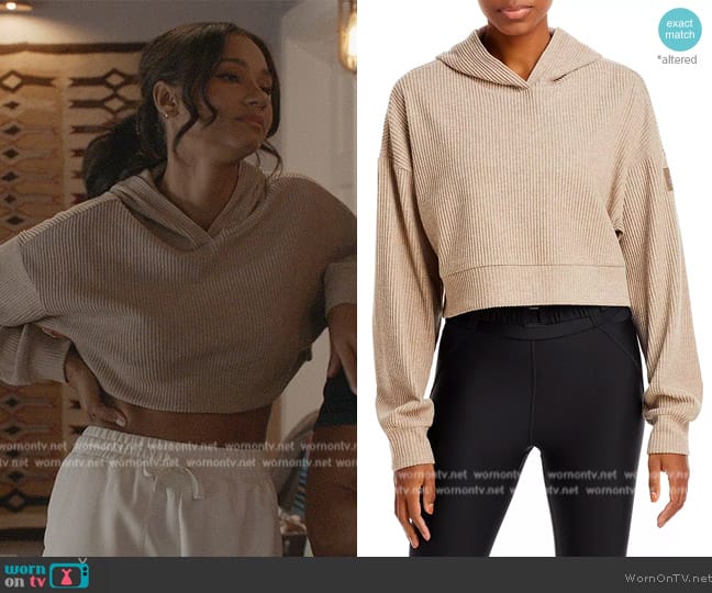 Alo Yoga Muse Ribbed Hoodie Sweatshirt worn by Layla Keating (Greta Onieogou) on All American