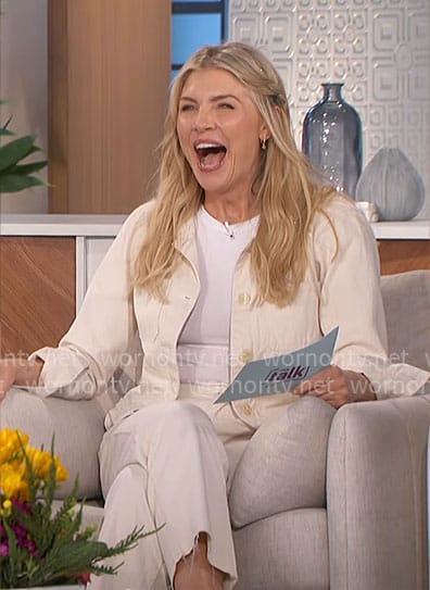 Amanda’s ivory jacket and pants on The Talk