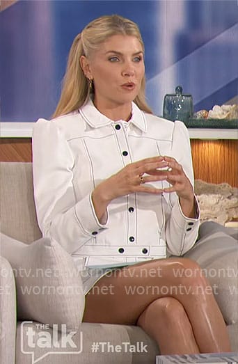 Amanda’s white jacket and skirt set on The Talk