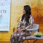 Ana Huang’s beige printed shirtdress on Good Morning America