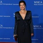 Ana’s navy satin tie front dress on The View