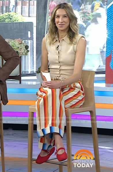 Andrea Lavinthal’s beige vest and striped pants on Today
