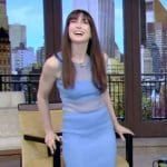 Anne Hathaway’s blue ruffle skirt and top on Live with Kelly and Mark
