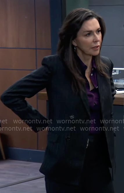 Anna’s navy pinstripe blazer on General Hospital