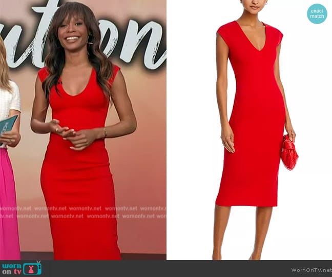 Aqua V Neck Ponte Short Sleeved Midi Dress worn by Zuri Hall on Access Hollywood