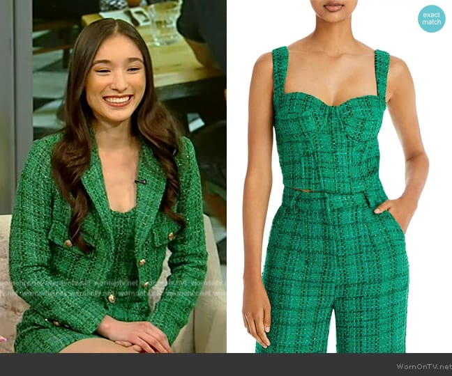 Aqua x Maeve Reilly Tweed Bustier Top worn by Victoria Chuah on Tamron Hall Show