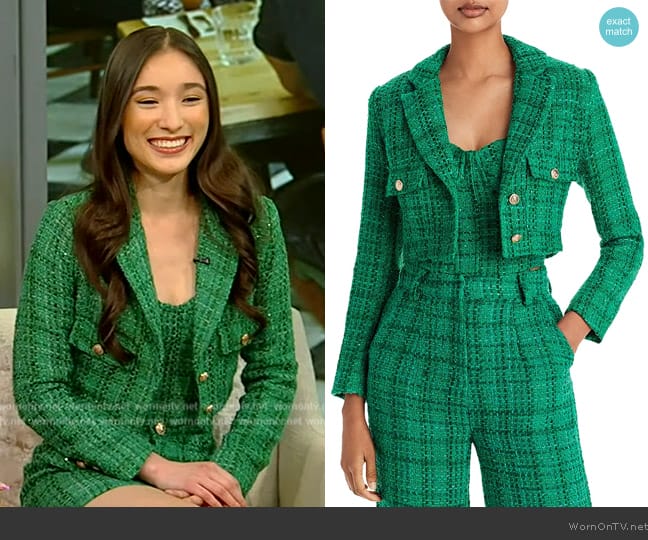 Aqua x Maeve Reilly Tweed Cropped Jacket worn by Victoria Chuah on Tamron Hall Show