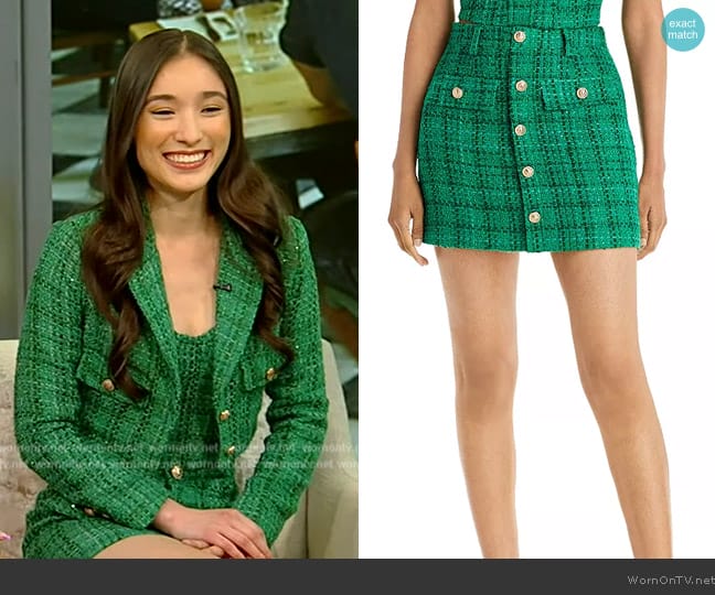 Aqua x Maeve Reilly Tweed Mini Skirt worn by Victoria Chuah on Tamron Hall Show