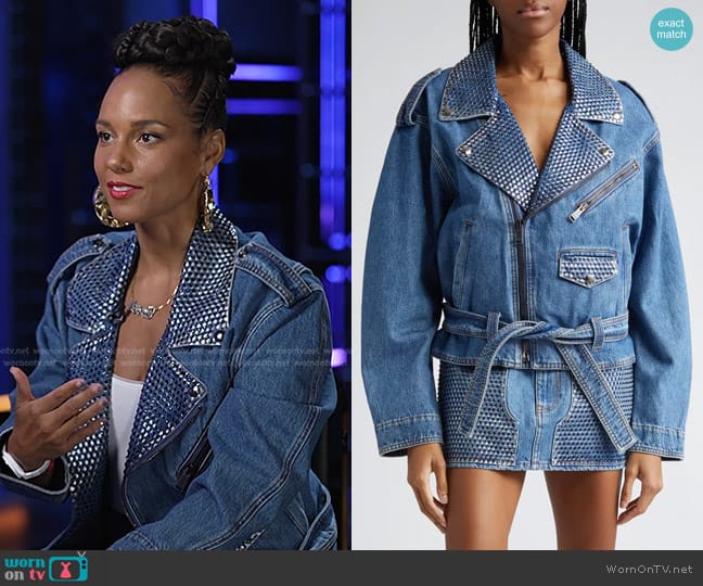 Area Crystal Embellished Moto Jacket in Medium Indigo worn by Alicia Keys on Today